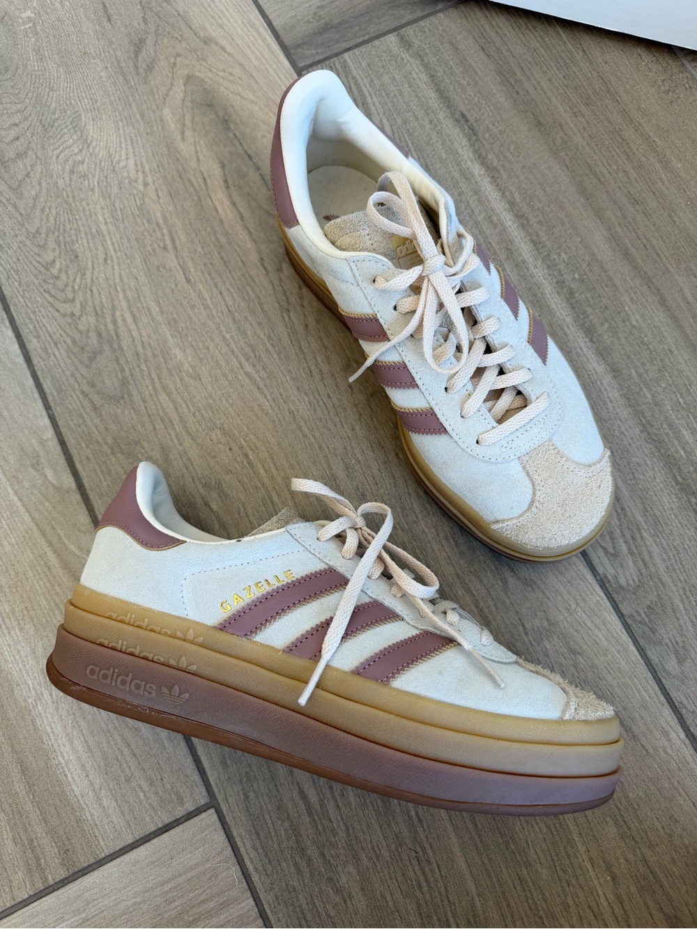 Adidas Gazelle women’s Platform Sneakers, Cream, Sand & Mauve